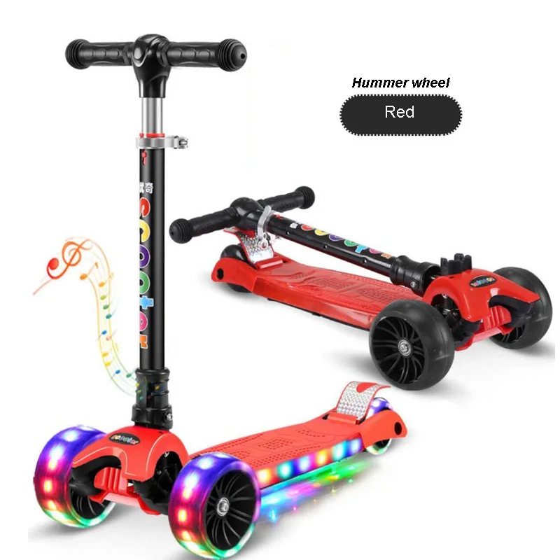 Hummer wheel red Детский самокат, складной, алюминиевый сплав, Детский скейтборд, регулируемая высота, мигающий светильник, колесо, ножной скутер, игрушки, подарки - Цвет: Hummer wheel red