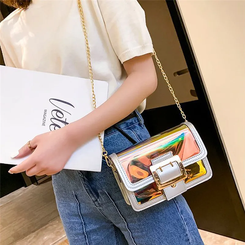 

hirigin Women Chain Crossbody Messenger Plastic Shoulder Bag Transparent Outer Small Beach Hasp Buckle Tote new fashion Handbag