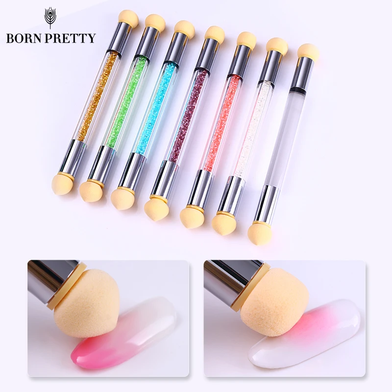 Двухсторонний спонж щетка для ногтей 1 шт. градиентная затеняющая ручка стразы