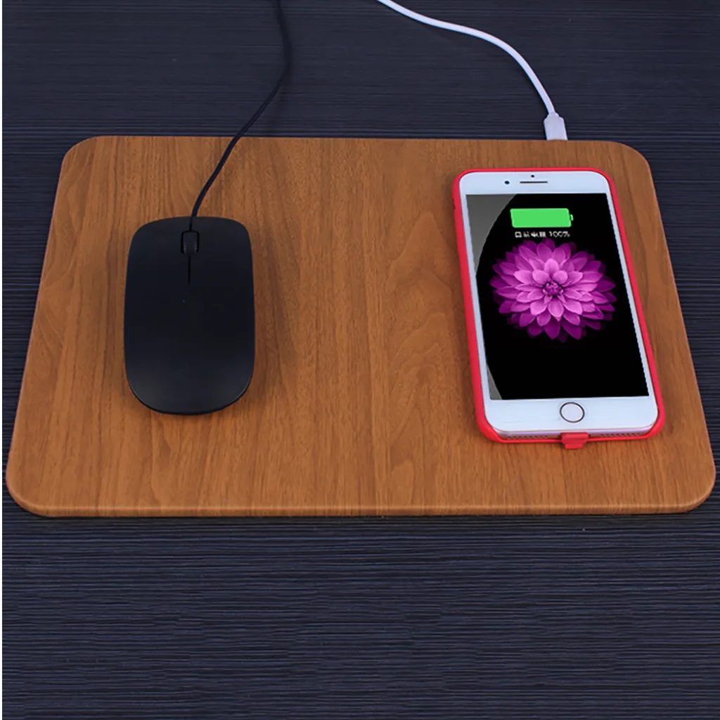 5 Вт Беспроводная зарядка USB PU + деревянная мышь/Коврик для Мыши ПК ноутбука 30x22 см