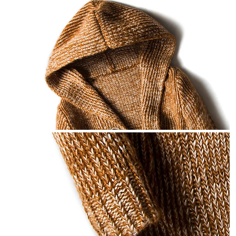 Мужской трикотажный свитер с капюшоном повседневный кардиган длинными рукавами