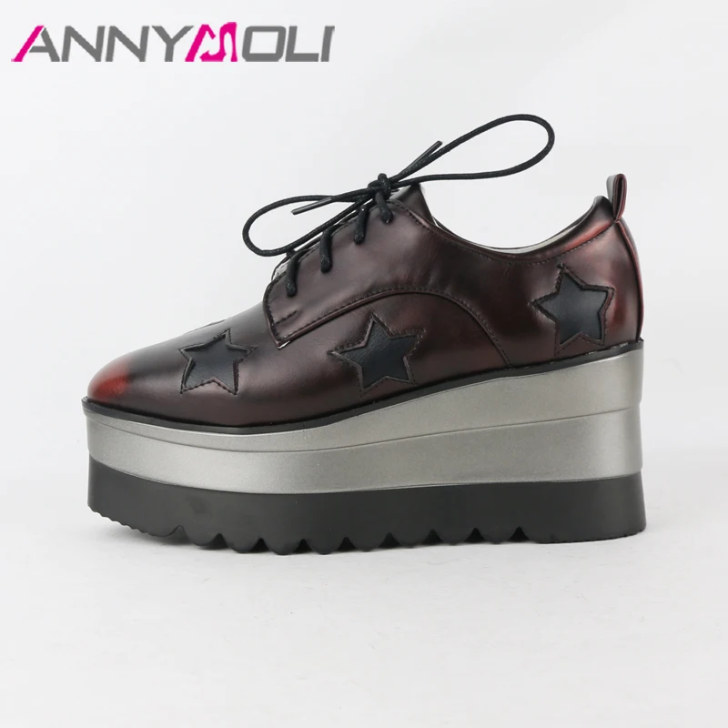 ANNYMOLI/женские ботильоны на платформе; ботинки на танкетке со шнуровкой; брендовые ботинки на высоком каблуке; коллекция года; Весенняя женская обувь; Цвет Красный; большие размеры 33-42