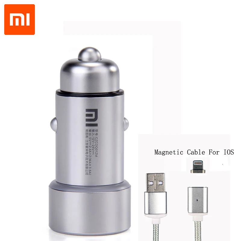 Add Cable for IOS Оригинальное автомобильное зарядное устройство Xiao mi, двойной USB, быстрая зарядка, универсальное автомобильное зарядное устройство mi с магнитным кабелем для большинства телефонов, планшетов, ПК - Тип штекера: Add Cable for IOS