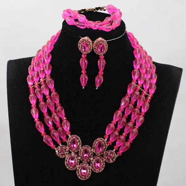 Классический комплект ювелирных украшений Fushia с розовыми кристаллами