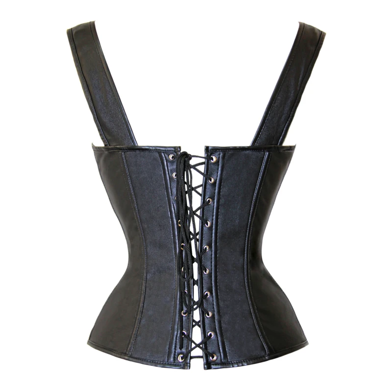 Черный кожаный корсет на шнуровке в стиле стимпанк молнии больших размеров