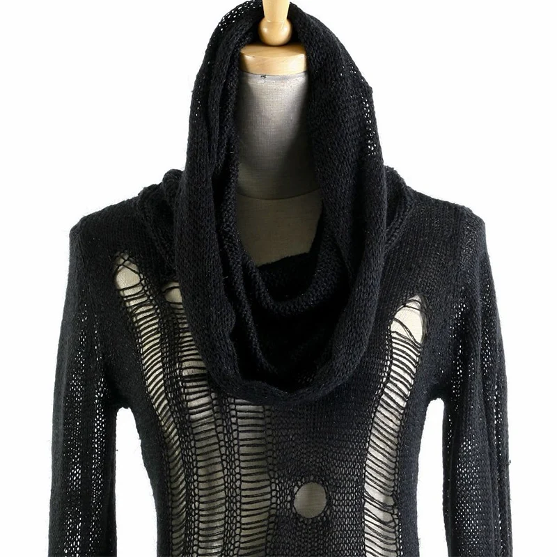 Свитер с сеточкой в стиле панк модные сетчатые свитера готическом вязаные