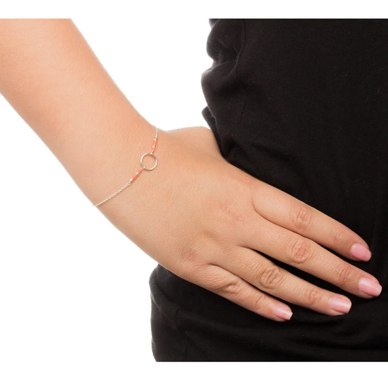 Браслет женский из бисера со сверкающим красным коралловым семенем позолоченный