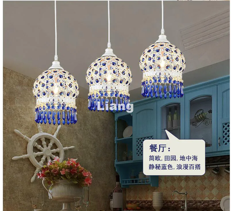 Бесплатная доставка Белый Синий стиль богемский подвесной светильник D18cm