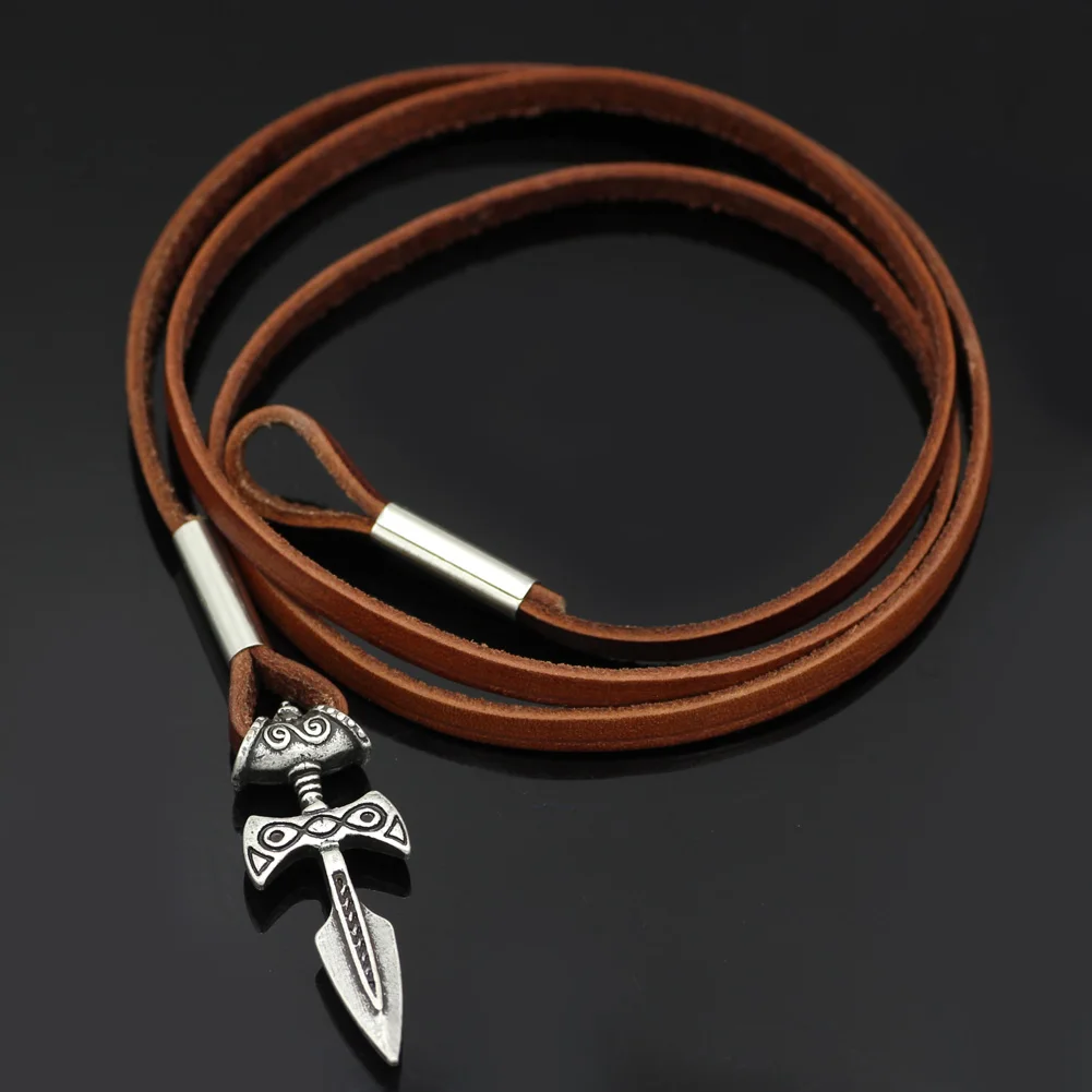 Silver Viking Sword Amulet of Talos Handmade Brown Leather | Украшения и аксессуары