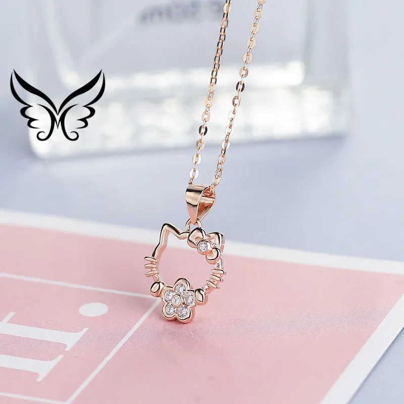 S925 silver Korean version popular cat pendant fashion necklace (with chain) female Festival Valentine's day gift | Украшения и