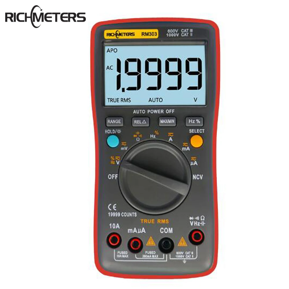 RM303 Цифровой мультиметр True RMS 19999 отсчетов NCV частота 200 м сопротивление
