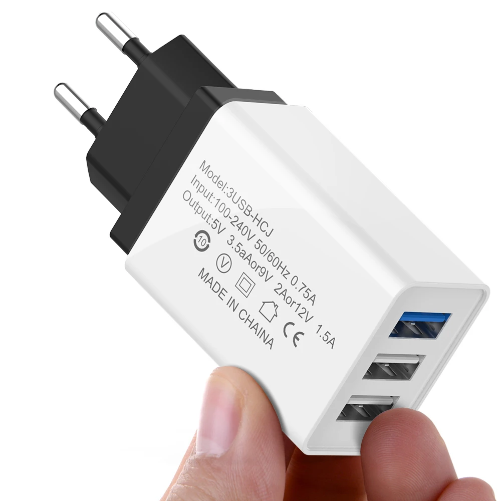 Универсальное зарядное устройство с 3 портами USB 2 А для iPhone Android дорожное