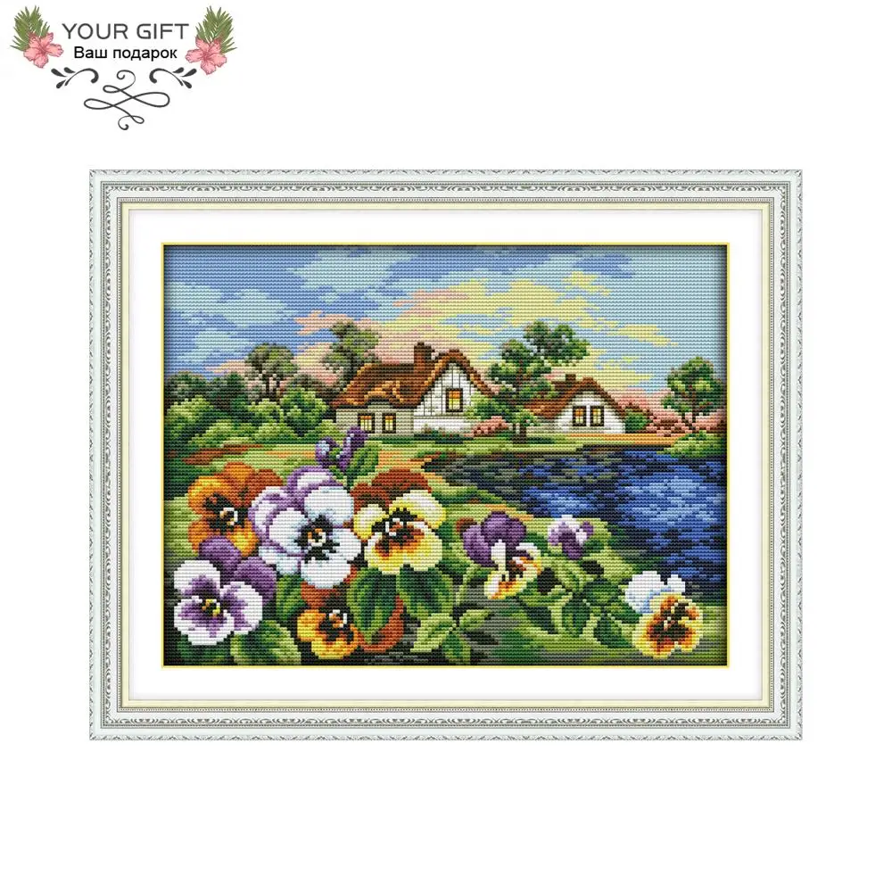 Joy Sunday F949 подсчитанный и штампованный домашний декор родной город Pansy рукоделие