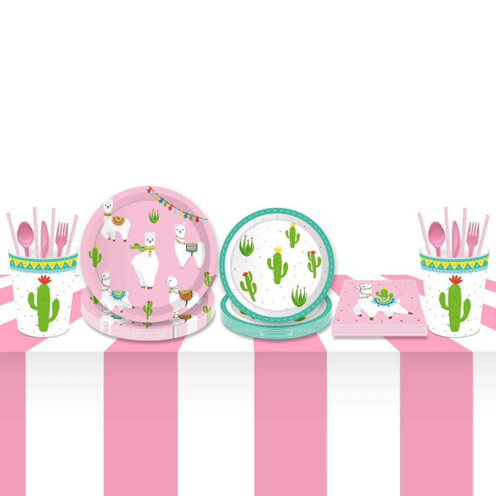 Kawaii Альпака кактус вечерние украшения комплекты детского дня рождения