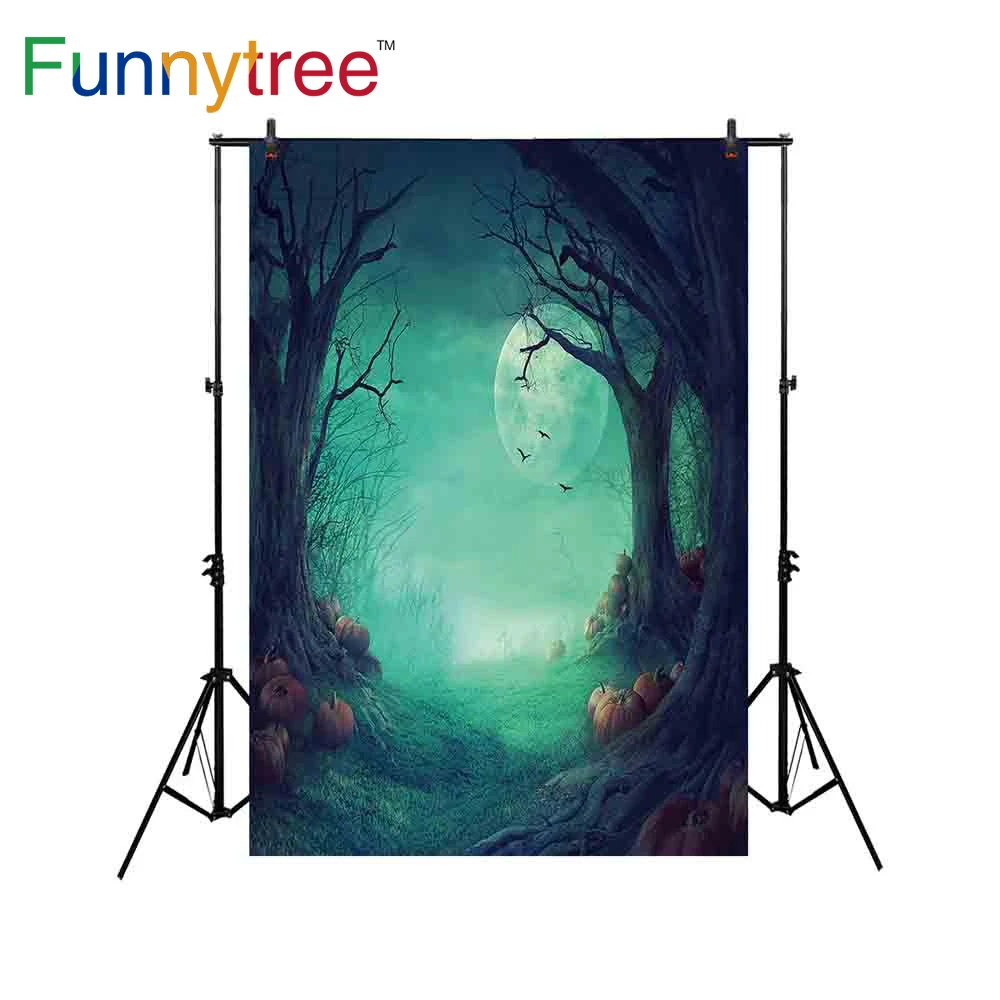 

Funnytree фон для фотостудии Хэллоуин лес тыквы Ночь Луна жуткая фотография фон