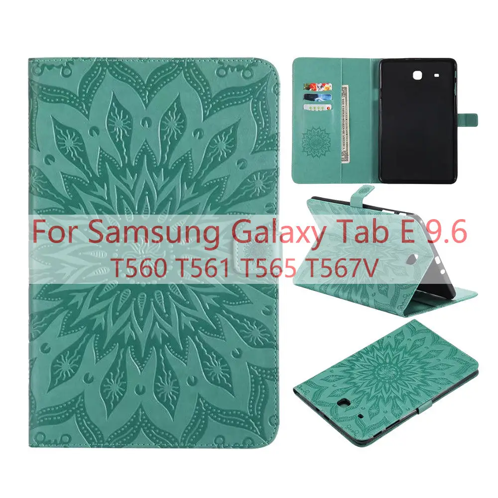 Чехол для планшета для samsung Galaxy Tab E 9,6 T560 T561 T565 T567 T567V тиснение из искусственной кожи мягкая задняя крышка складной флип-чехол с подставкой - Цвет: Зеленый
