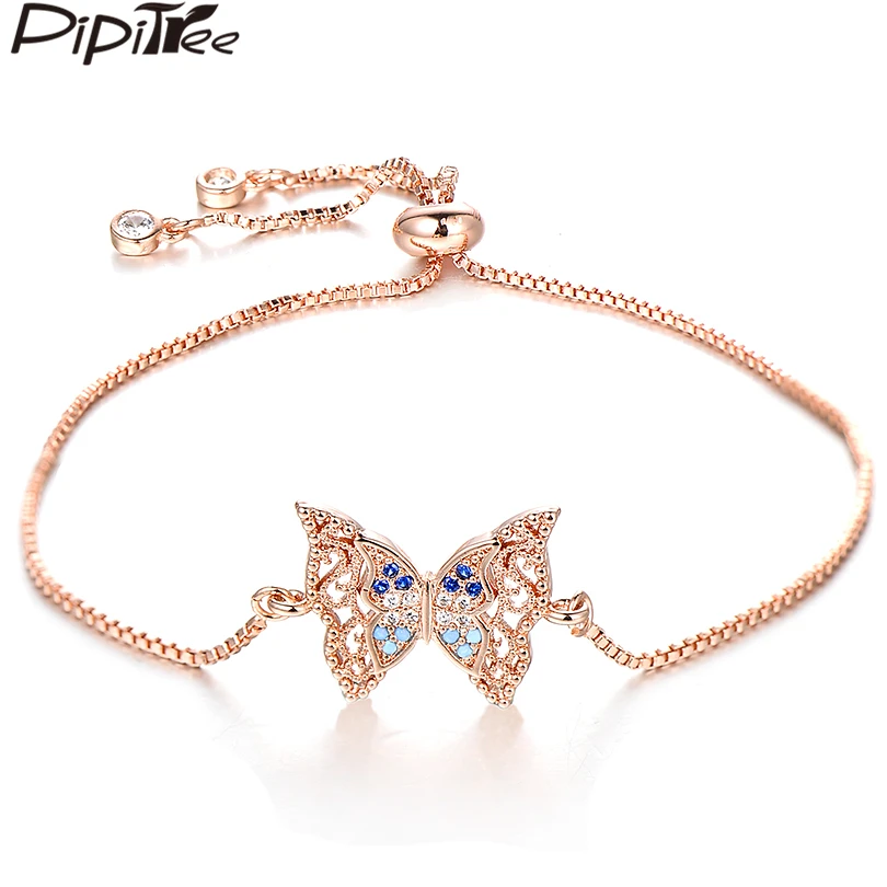 Pipitree браслет с бабочкой для женщин кубическим цирконием розовое золото