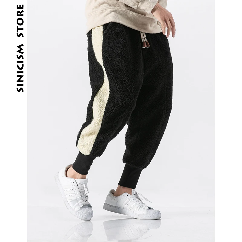 Sinicism Store мужские шерстяные штаны в полоску 2018 хлопковые шаровары Хип хоп черные