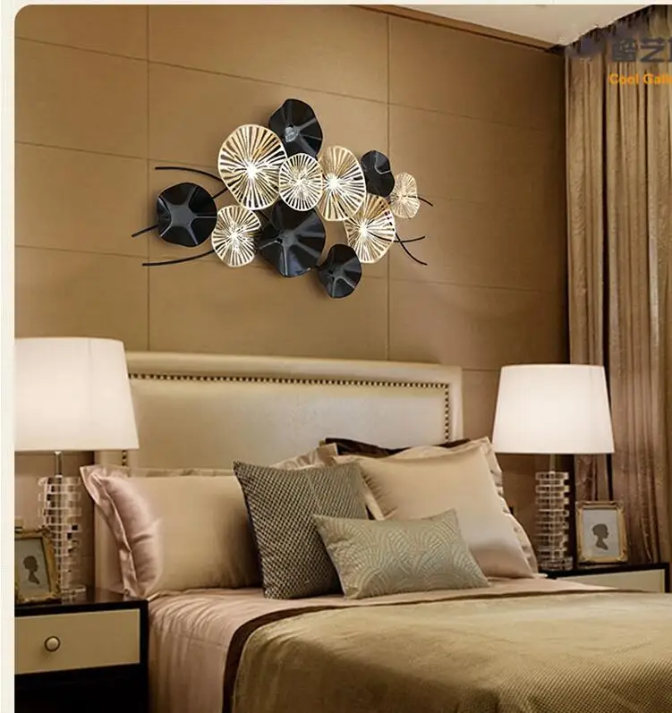 Luxury Modern Wrought Iron 3D Stereo Metal Lotus Leaf Mural Craft Wall Decoration Sofa Background Hanging Ornament Pattern | Дом и сад