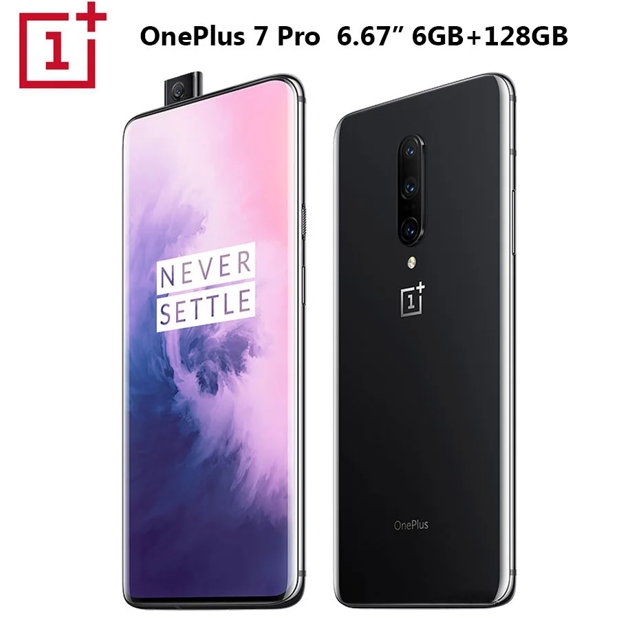 Мобильный телефон OnePlus 7 Pro, 6 ГБ, 128 ГБ, Восьмиядерный процессор Snapdragon855, 6,67 дюймов, 3120x1440 p, полноэкранный экран, 3 камеры, NFC, 19,5 мА/ч