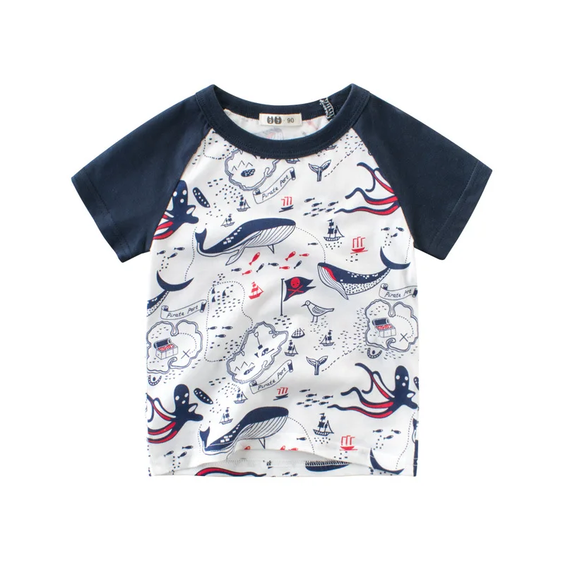 

2019 Boy Tee Shirt Summer Short Sleeve Contrast Color Cartoon Baby Boys Tshirt Tees Kids Cotton O-neck Children Tops 2 to 10 yrs