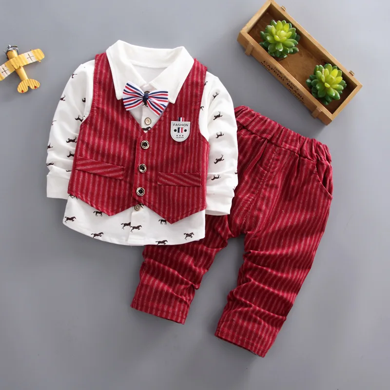 BibiCola boys clothing set spring autumn children casual gentleman shirt+pants 2pcs striped tracksuits for kids suits baby |