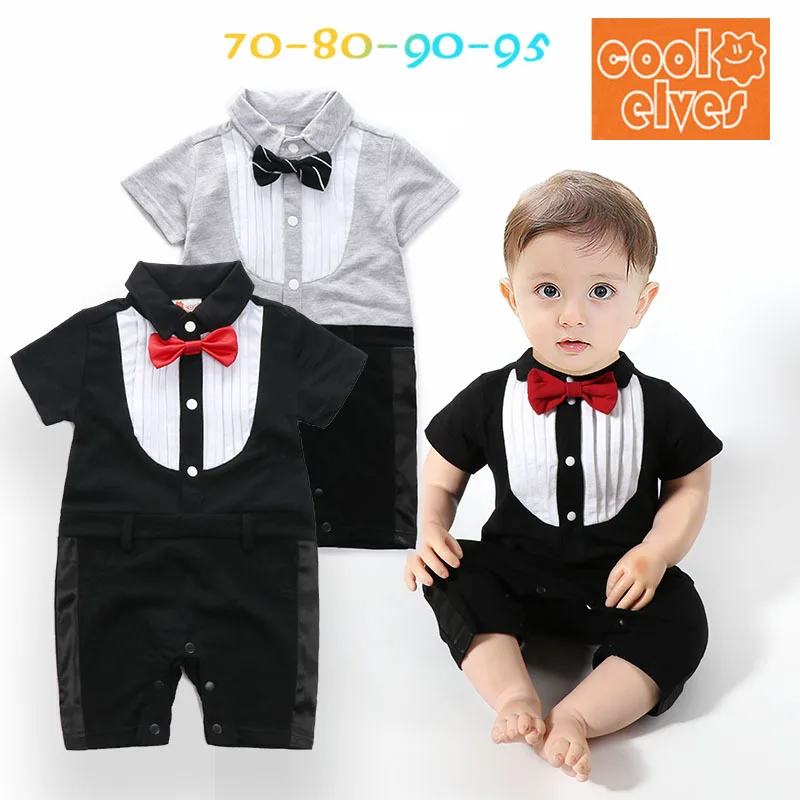 Летний черно белый смокинг для новорожденных мальчиков Костюм с бантом
