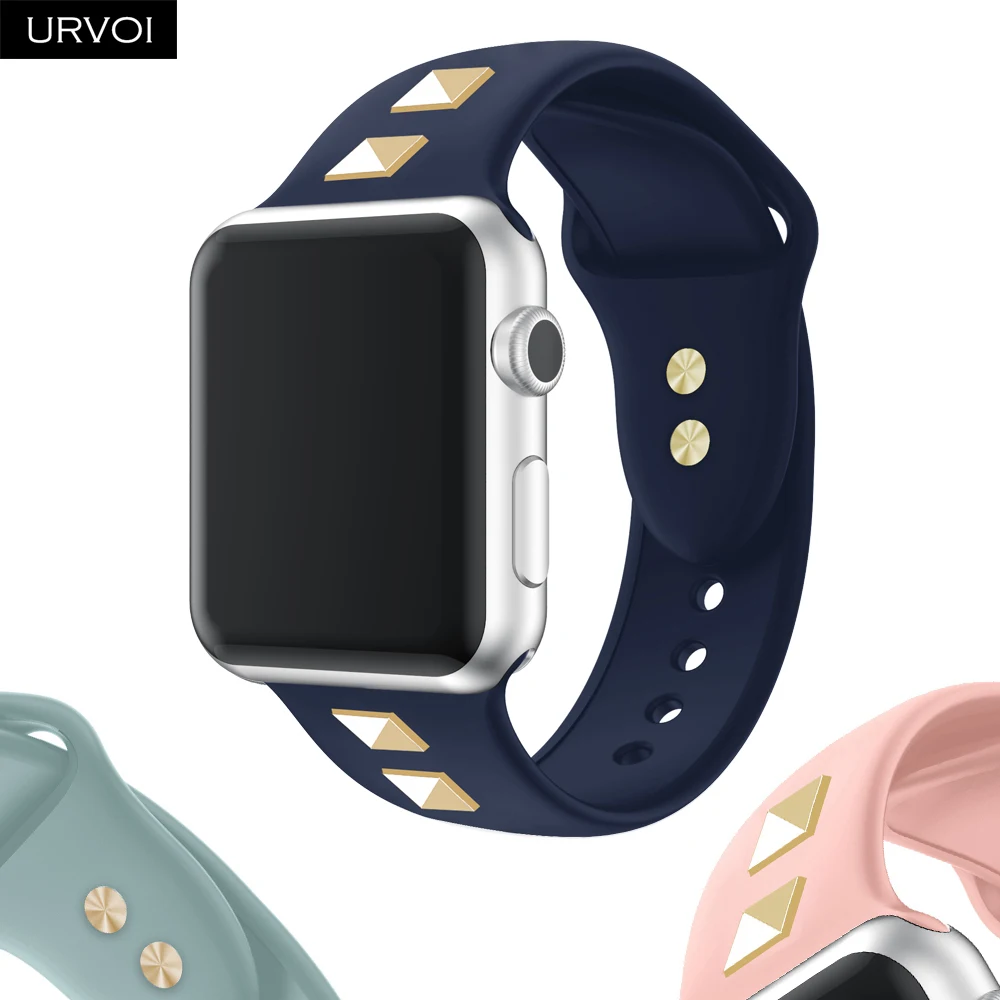 URVOI ремешок для apple watch серии 4321 iwatch силиконовый с заклепками в стиле панк Мягкая