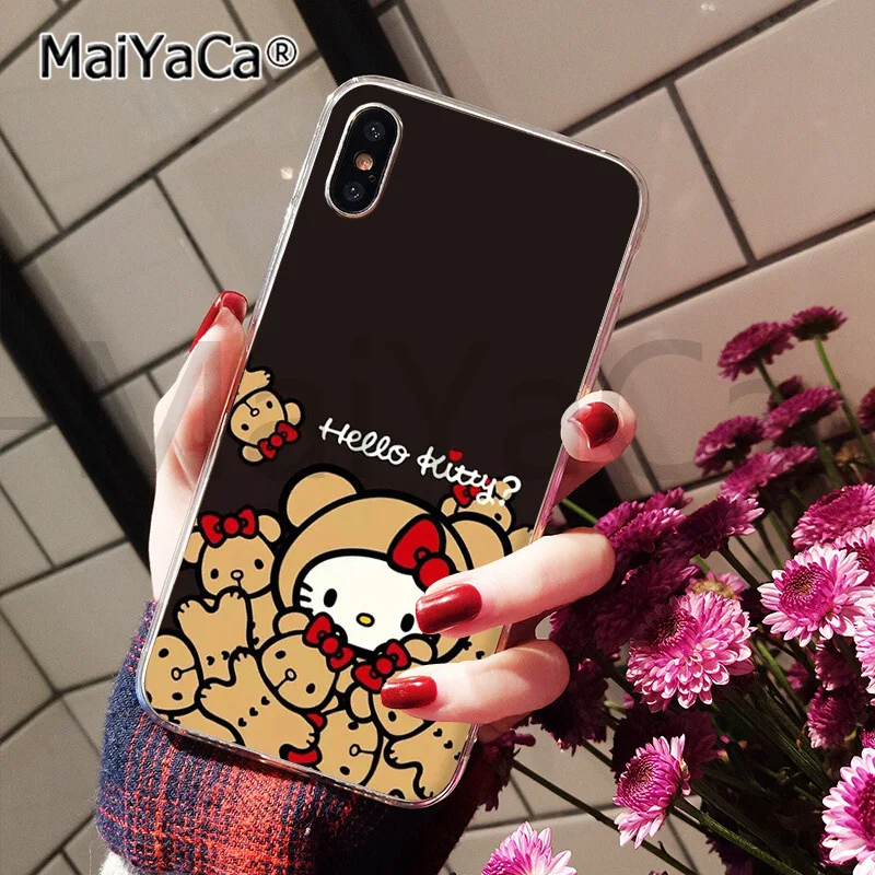 MaiYaCa милый розовый hello kitty черный ТПУ чехол для телефона чехол для iphone 11 pro 5Sx 6 7 7plus 8 8Plus X XS MAX XR