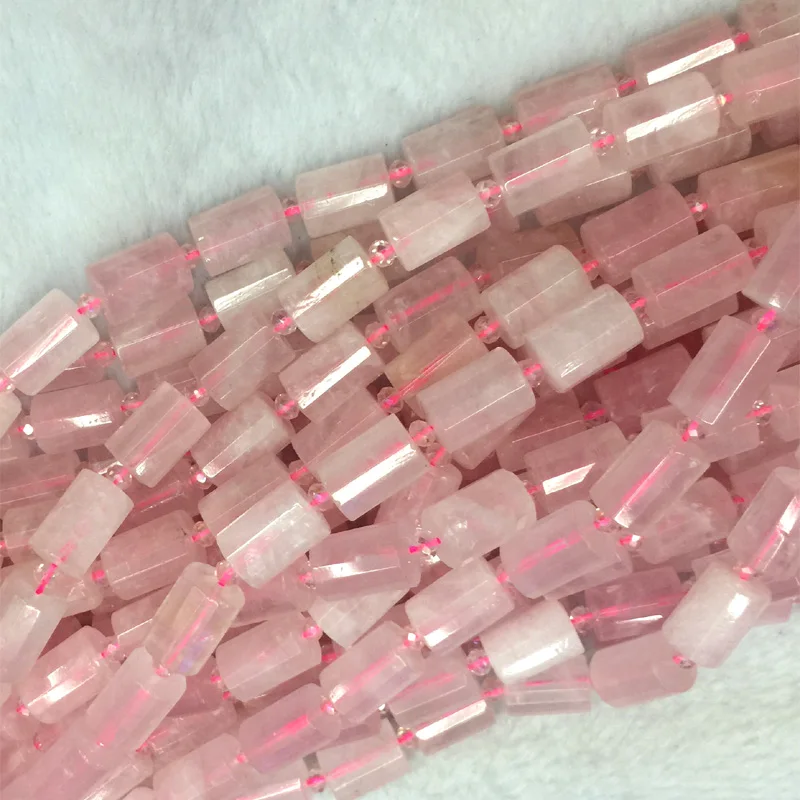 

Wholesale Natural Genuine Pink Crystal Rose Quartz Faceted Hand Cut Tube Loose Beads Barrel Column Beads 15"