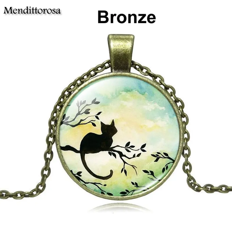 Длинное ожерелье-чокер с серебряным покрытием изображением голубой луны черного