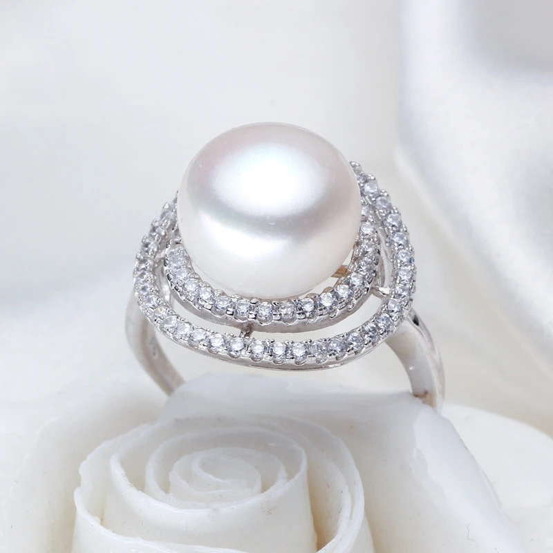 Zhboruini Ювелирные изделия из жемчуга серебра двухэтажные Pearl Ring натурального