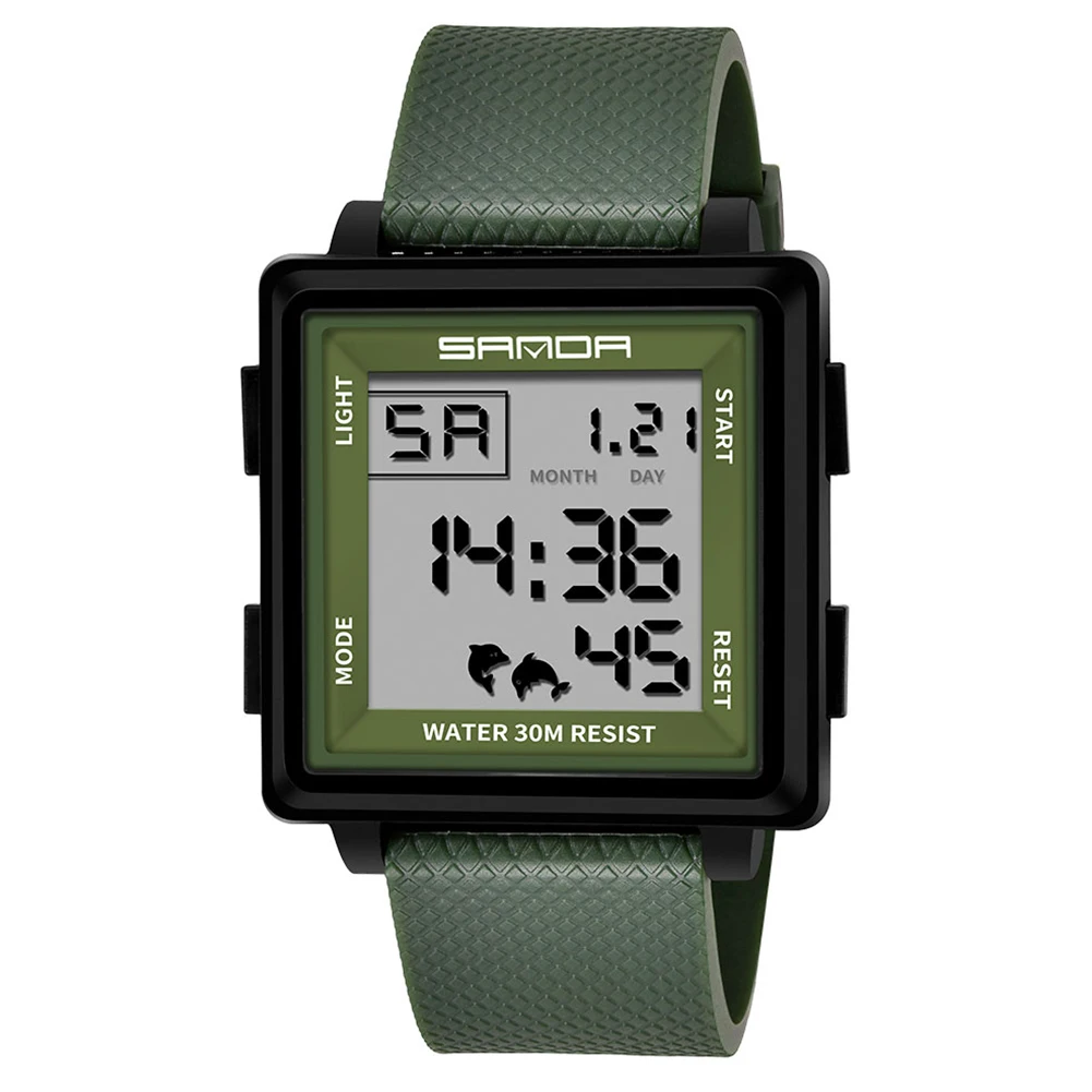 Black army green SANDA водонепроницаемые светящиеся цифровые часы модные часы мужские спортивные уличные военные мужские часы - Цвет: Black army green