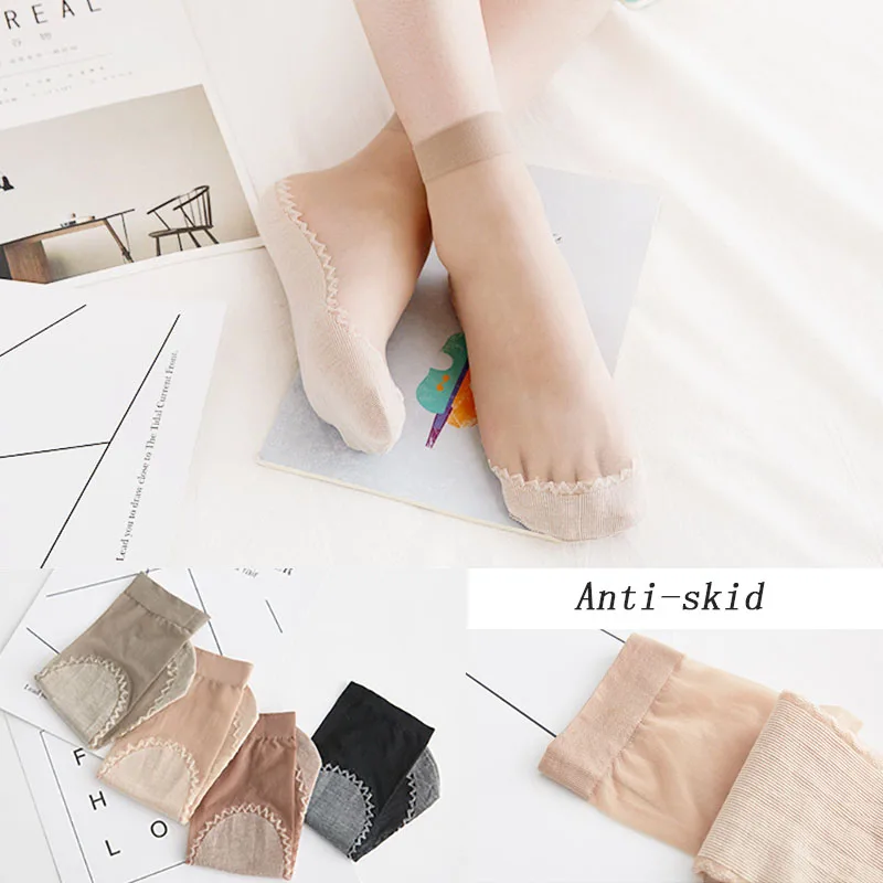 

5 Pairs/Lot Summer 2019 New Ultra-thin Elastic Silk Short Silky Women Socks Black Skin Anti-skid Ankle Low Cut Socks