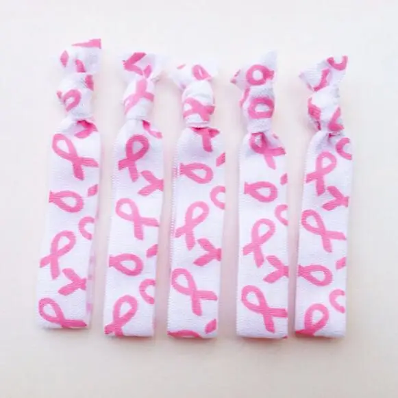 

DHL Free Shipping Pink Breast Cancer Awareness Knot Hair Ties FOE Elastic Hairtie