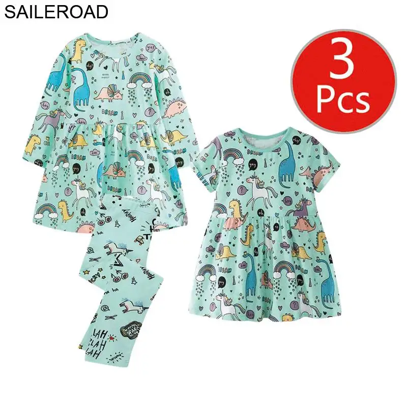 SAILEROAD Девушки Мода 3 шт. Детская Одежда Набор Платье Леггинсы Наряды на Лето Осень Малышей Платья Партии Костюмы
