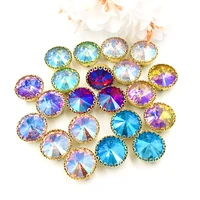 new arrival round shape strass sew on rhinestones gold base lacy claw glass crystal rhinestone diy clothing accessories 20pcs