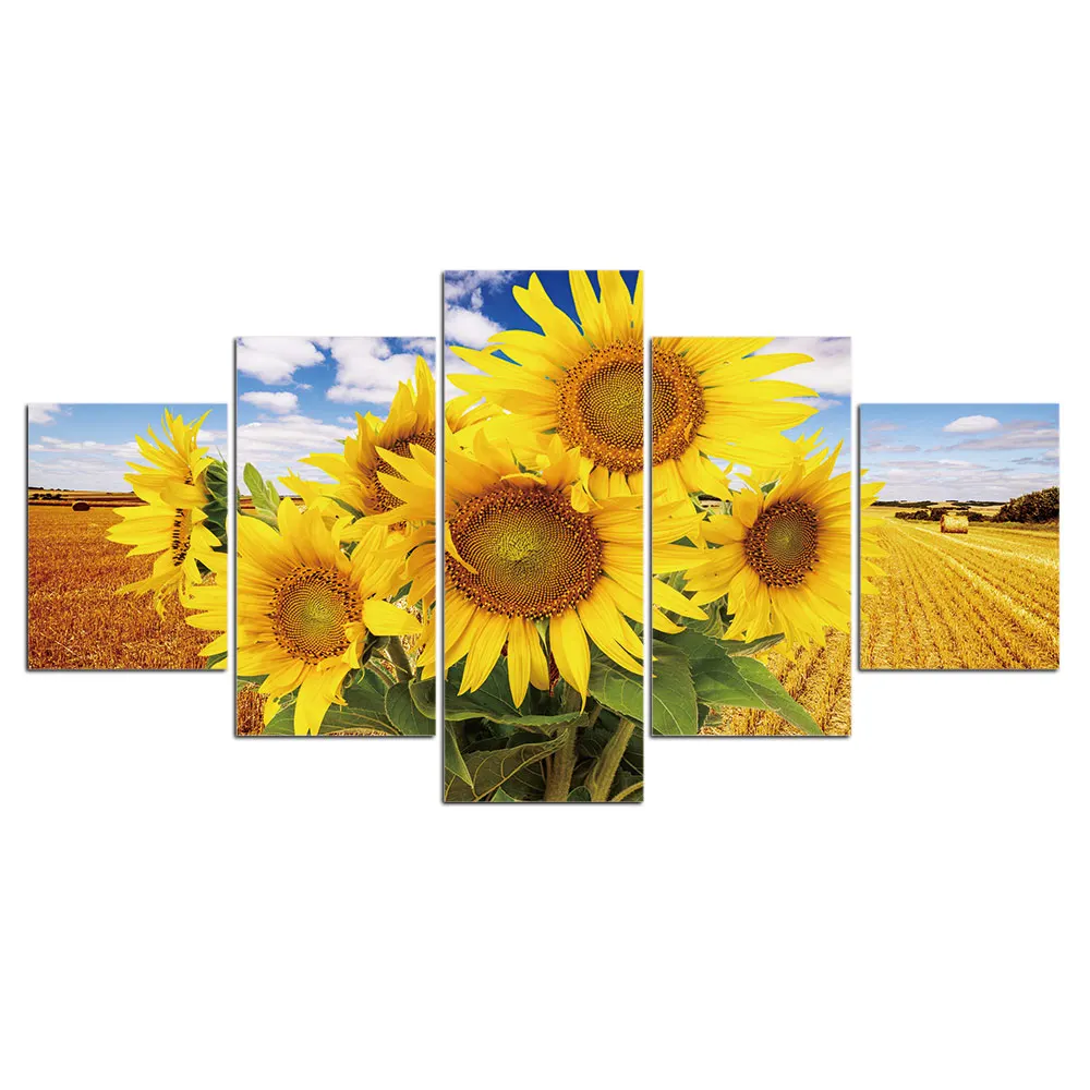 

5 pieces canvas Wall art painting Picture framed sunflower painting wall pictures for living room posters and prints home decor