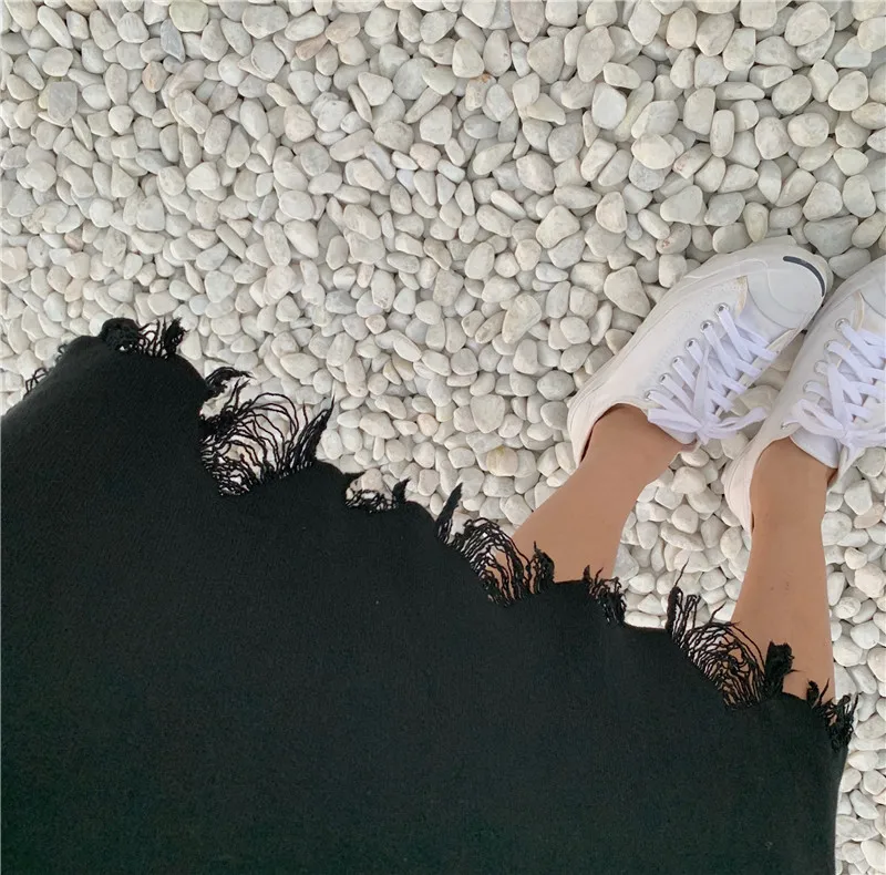 Lychee для девочек с дырками эластичная талия женщин длинные юбки сплошной цвет