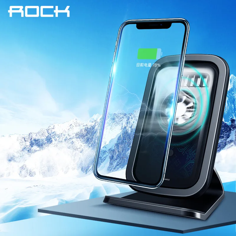 Беспроводное зарядное устройство ROCK 10 Вт Qi для iPhone XS MAX XR X 8 охлаждающий