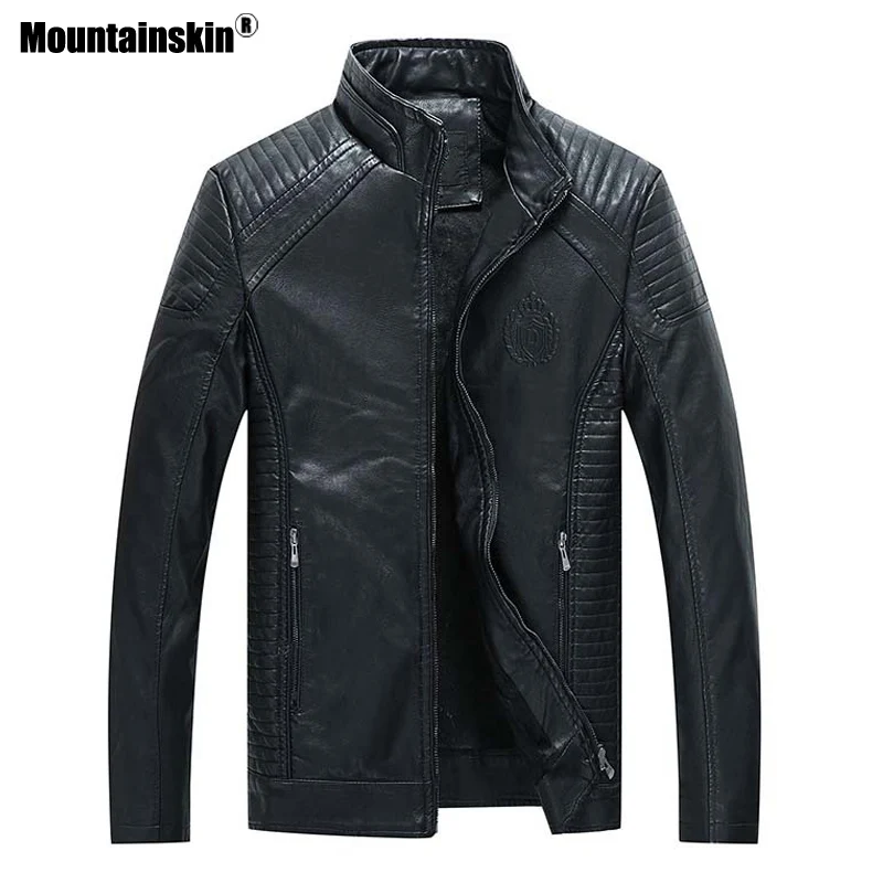 Куртка Mountainskin мужская кожаная повседневная приталенная утепленная байкерская