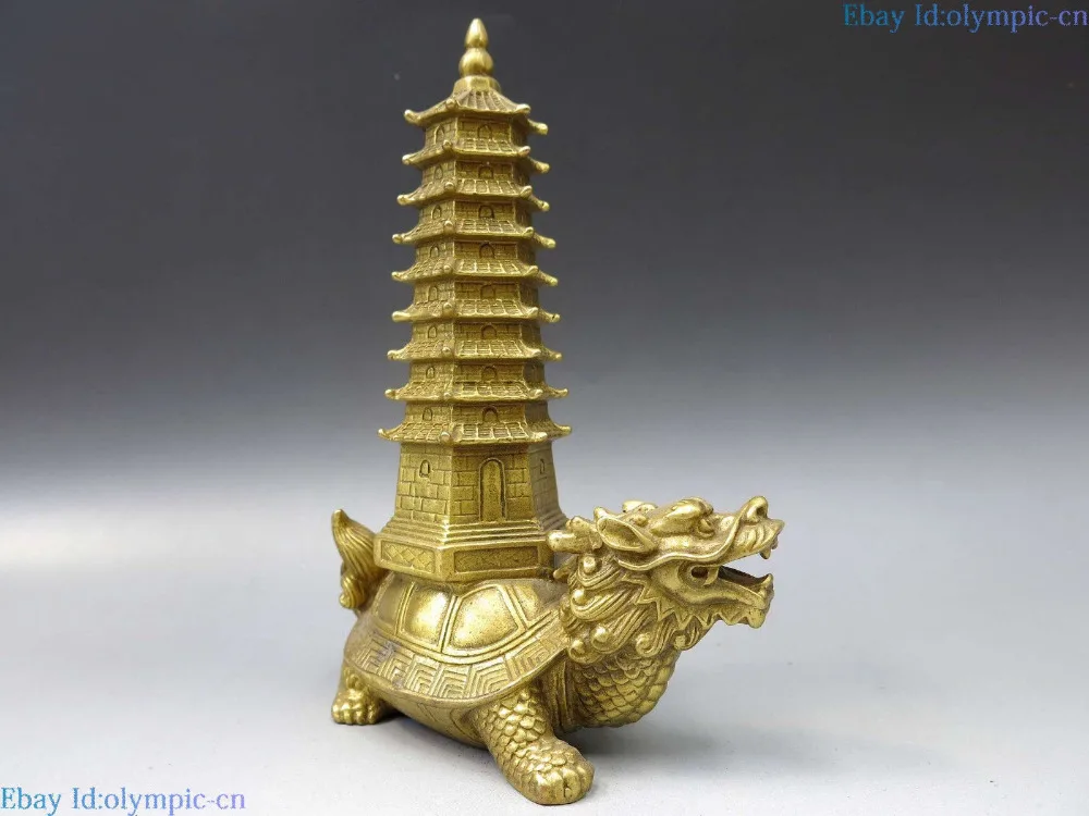 Китайская латунная скульптура резная тонкая медь фэн шуй пагода статуя дракона