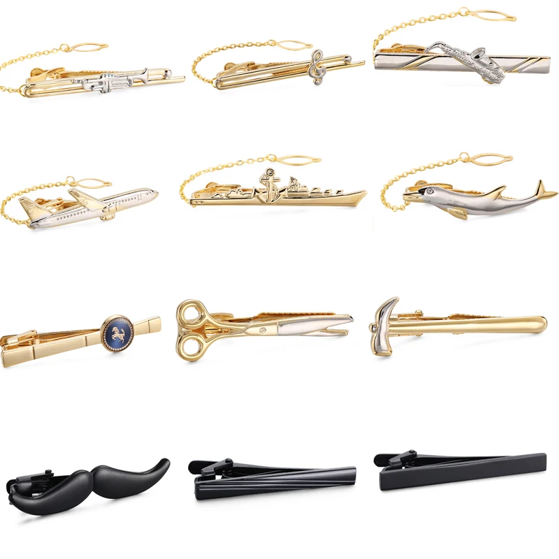 Мужской деловой зажим для галстука WN черного и золотого цвета в форме