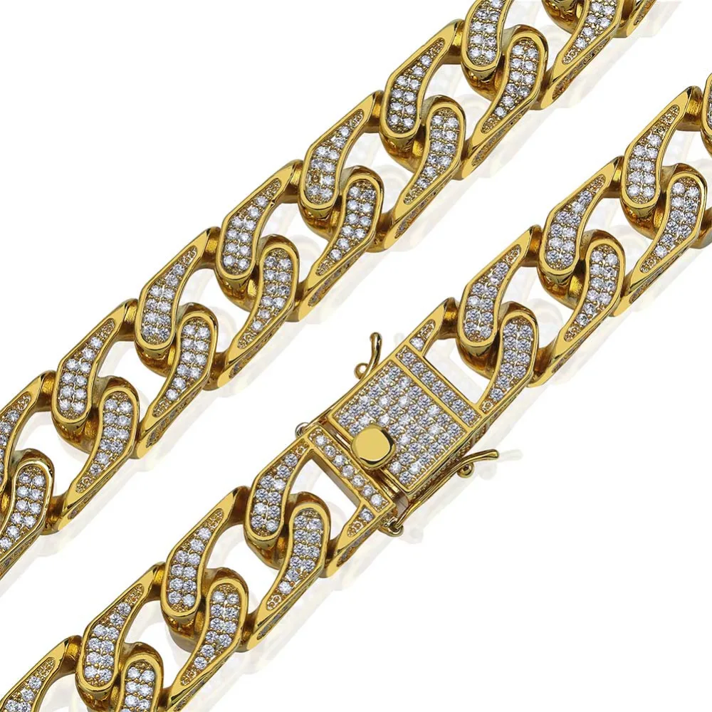 JINAO Hip Hop Jewelry 16mm Miami Cuban Chain Micro Pave Cubic Zirconia Necklace Full Iced Out Chain Gold Silver Bling Male Gifts