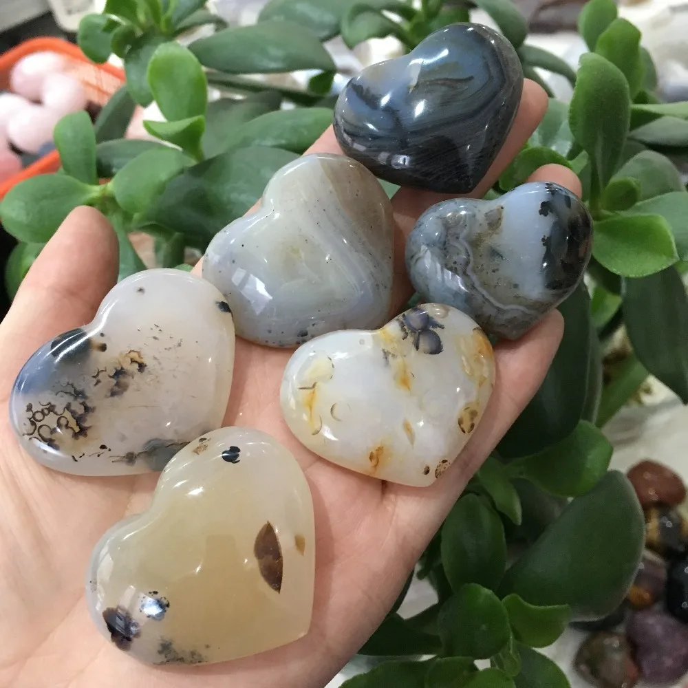 6 шт. натуральные водные растения Agate Crystal Love Heart полированный исцеление украшение