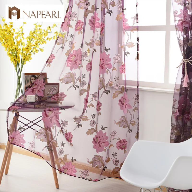 Цветочные тюлевые занавески современный дизайн отвесные ткани фиолетовые