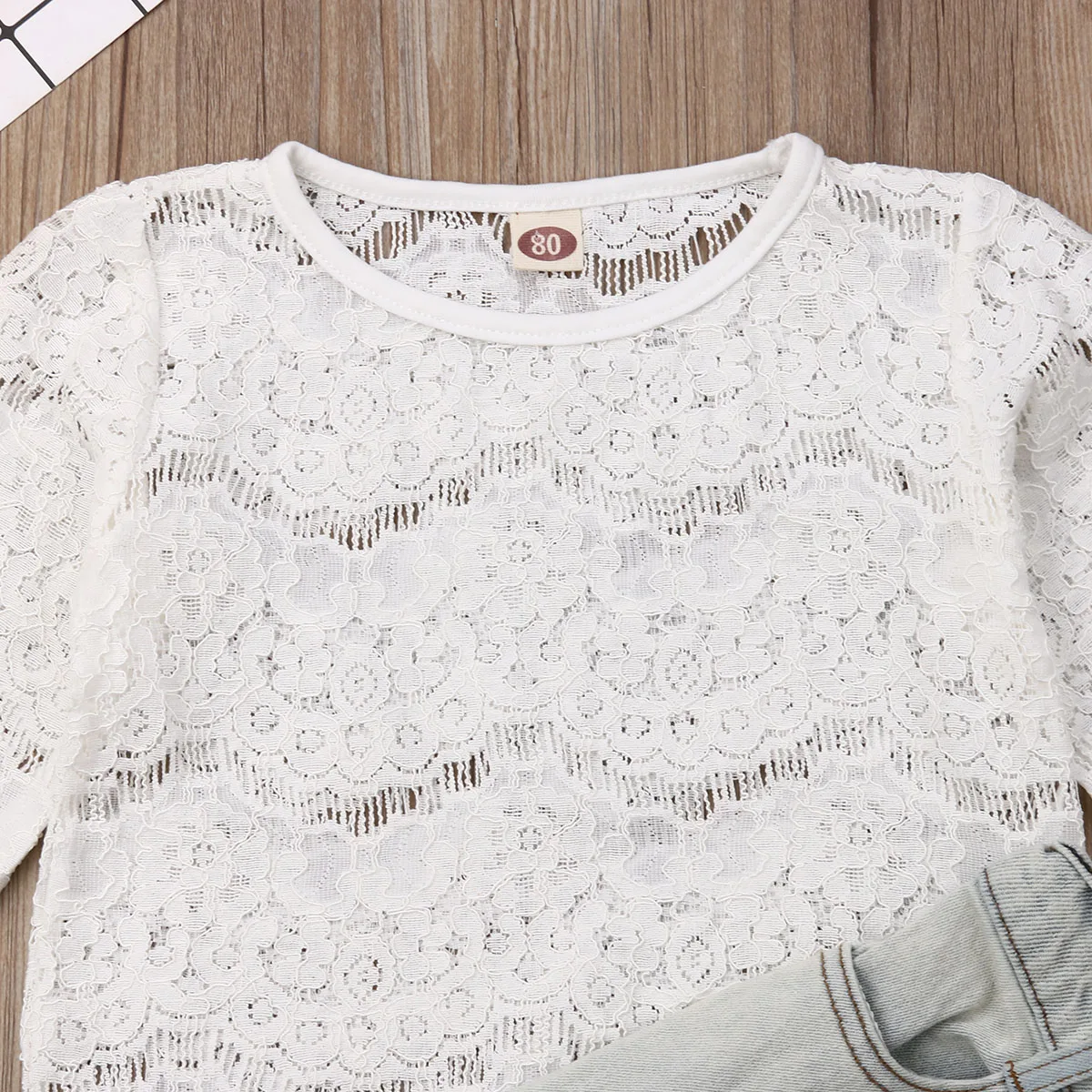 1-6Y Fashion Toddler Baby Girls Clothes Sets White Lace Top Shirt Denim Flared Pants Outfit Set