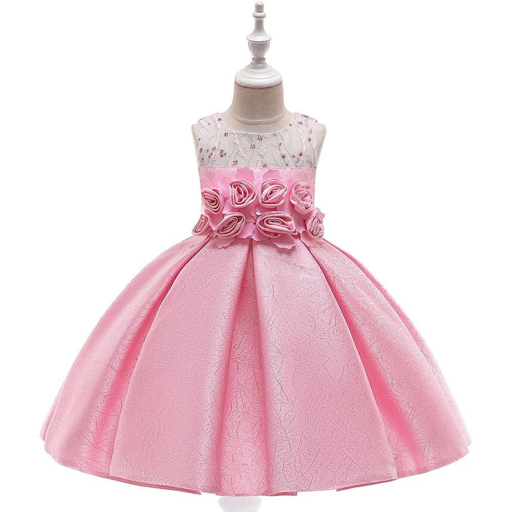 L5110 2019 New Children's Dress Girl Satin Tickflower Princess | Детская одежда и обувь