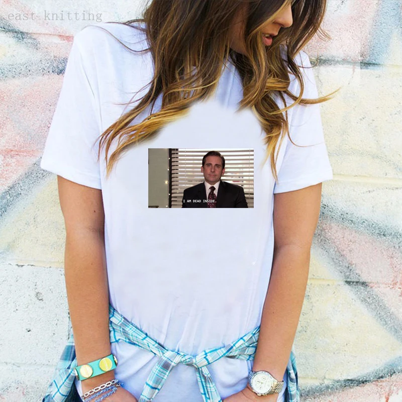 Women Fashion White Tee Funny Short Sleeve Casual T-Shirt The Office Michael Tops | Женская одежда