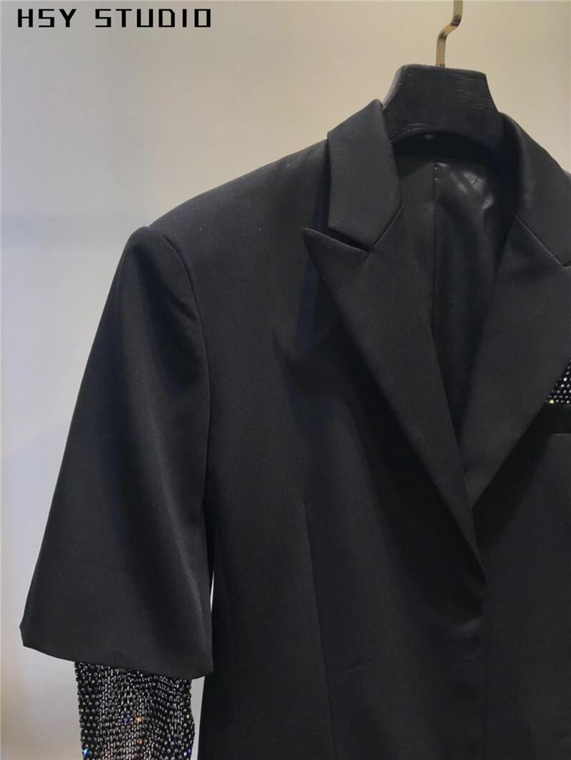 【HSY studo】2019 осенний Новый тренд со стразами вставка черный Женский Длинный